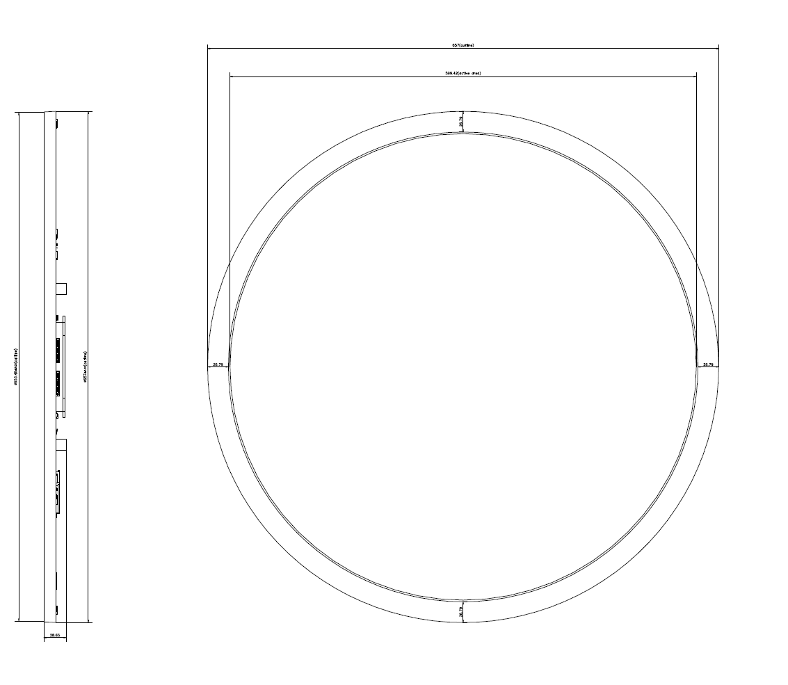 23.6 inch 1280 ×1280 round LCD 1500 Brightness with LVDS interface for Commercial Digital Display