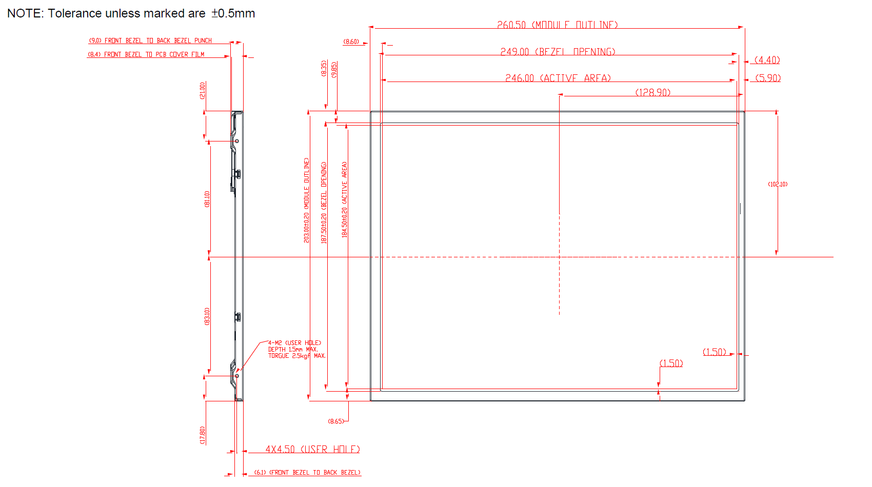 12.1 inch 800 x 3(RGB) x 600 Pixel with 1 channel LVDS Inteface 500 Luminance Display