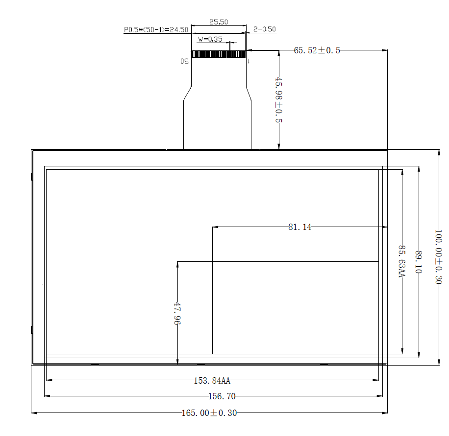 7.0 inch /7 inch 800*480 Resolution,  500 Nits  with Parallel RGB 24-bit Interface 6 O’CLOCK Display